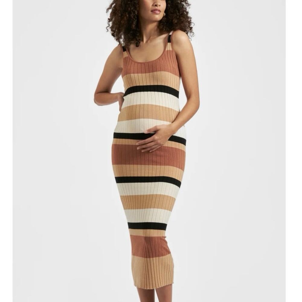 Women’s Ripe Maternity Sarah Stripe Knit Dress in Amber / Natural / Black SZ XS